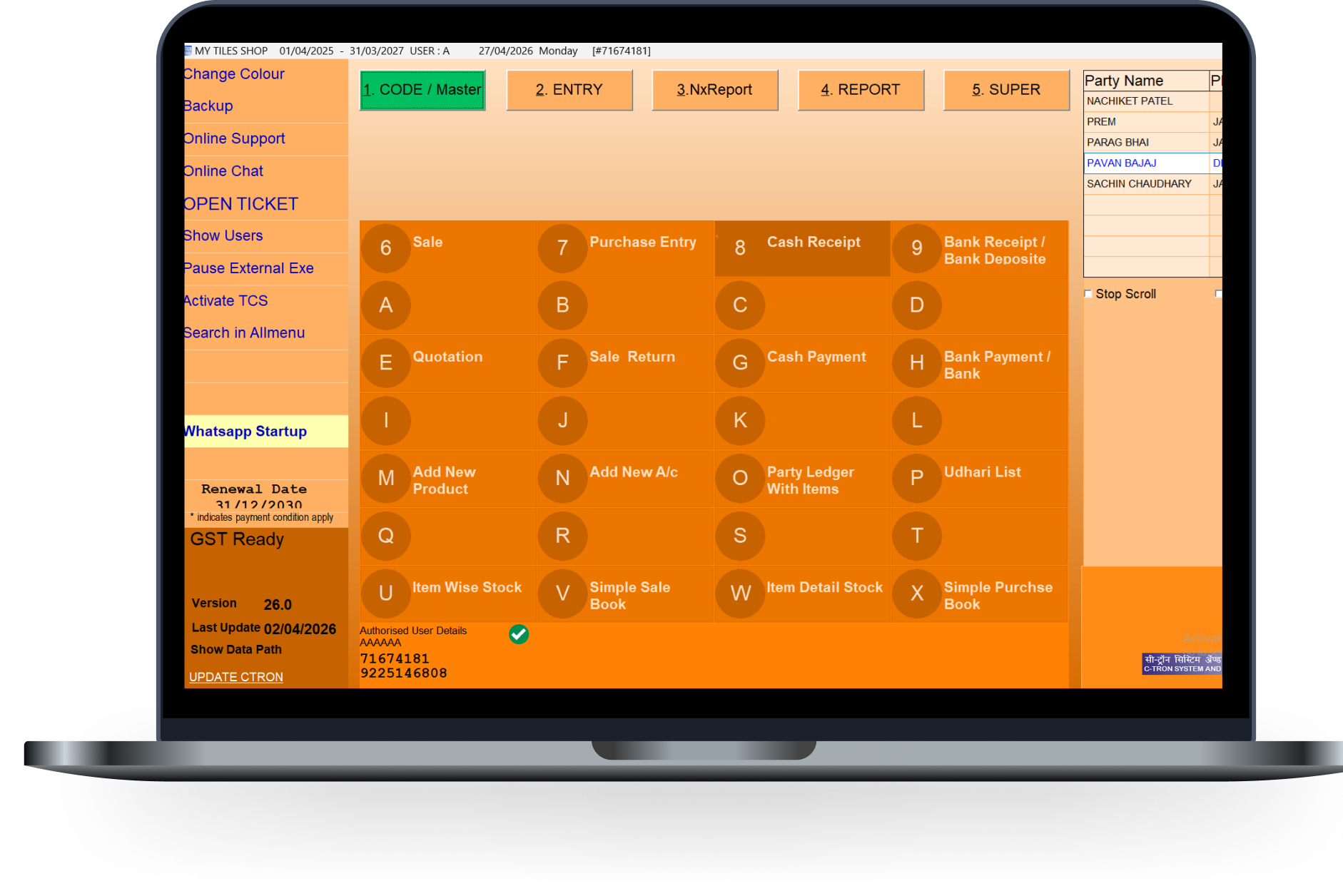 TilesKhata dashboard on laptop